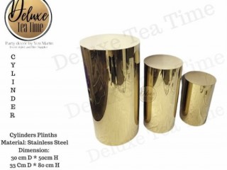 Gold cylinder plinths to hire