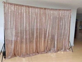 Rose Gold Shimmer Backdrop with stand --- Hire