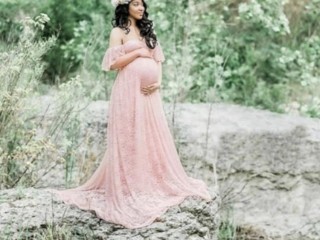 Gravida Maternity Dress V-neck Off Shoulder Lace Gown for HIRE