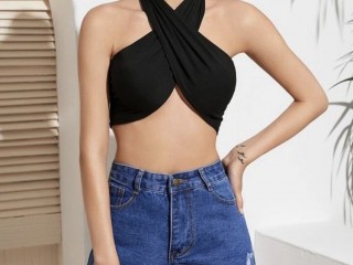 Self tie cropped halter top