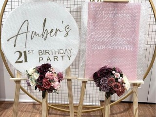 Backdrop Decoration with Balloon Garland and Welcome Sign