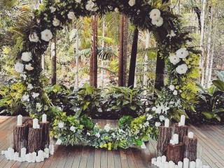 Greenery mix white floral round arbour . Greenery backdrop . Wedding arch .