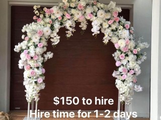 White mix little bit of pink floral arbour , wedding arbour , flower backdrop.