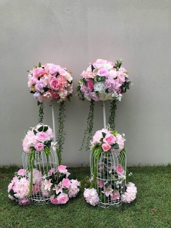 artificial-pink-flowers-with-white-metal-stand-wedding-decorations-big-0