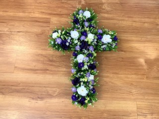 Silk memorial flowers - cross in Dockers colour theme