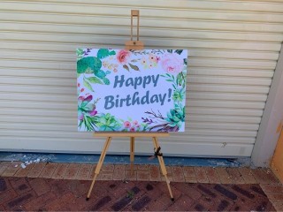 Signage for HIRE birthday bridal & baby shower with easel