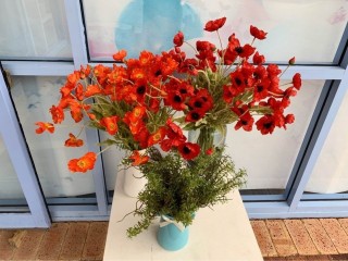 Silk poppy artificial rosemary for Anzac