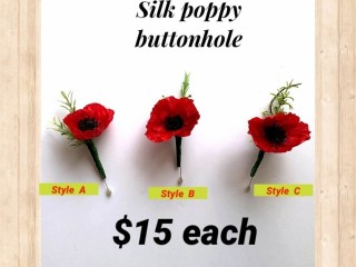 Silk Red Poppy Buttonhole/Boutonnière for Anzac Day