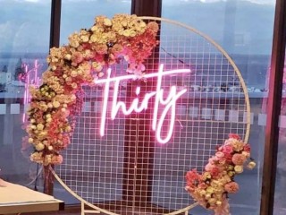 Hire - Backdrop with florals (Similar Neon sign also available for hire)