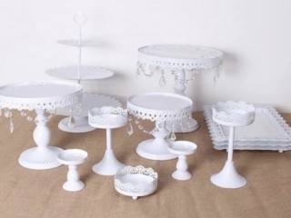 Gold and white cake stand set for Hire