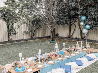 Blue color theme boho picnic for hire