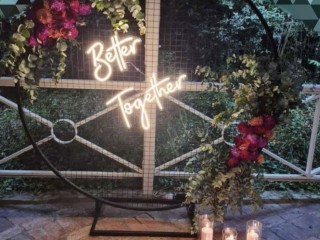 "Better together" neon sign with backdrop for hire.